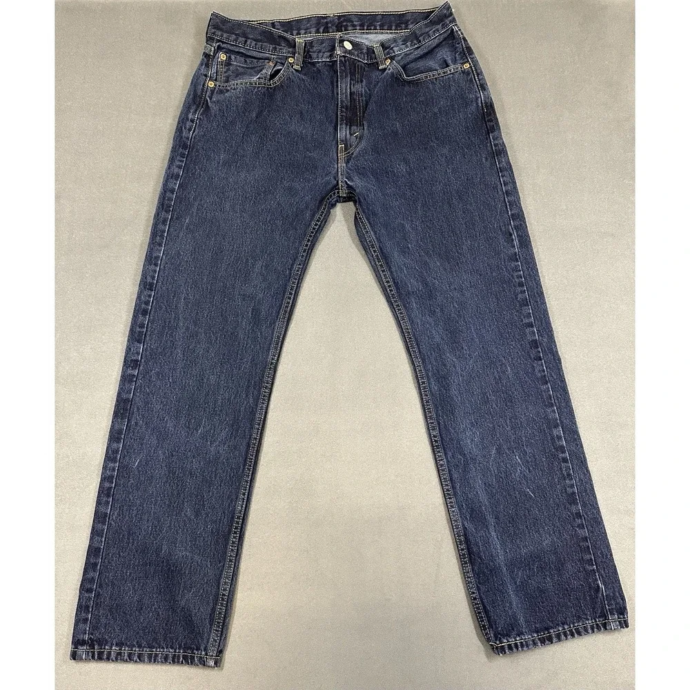 Levi's 505 Jeans Straight Leg Zip Fly Dark Blue Denim Mens Size 36x32
